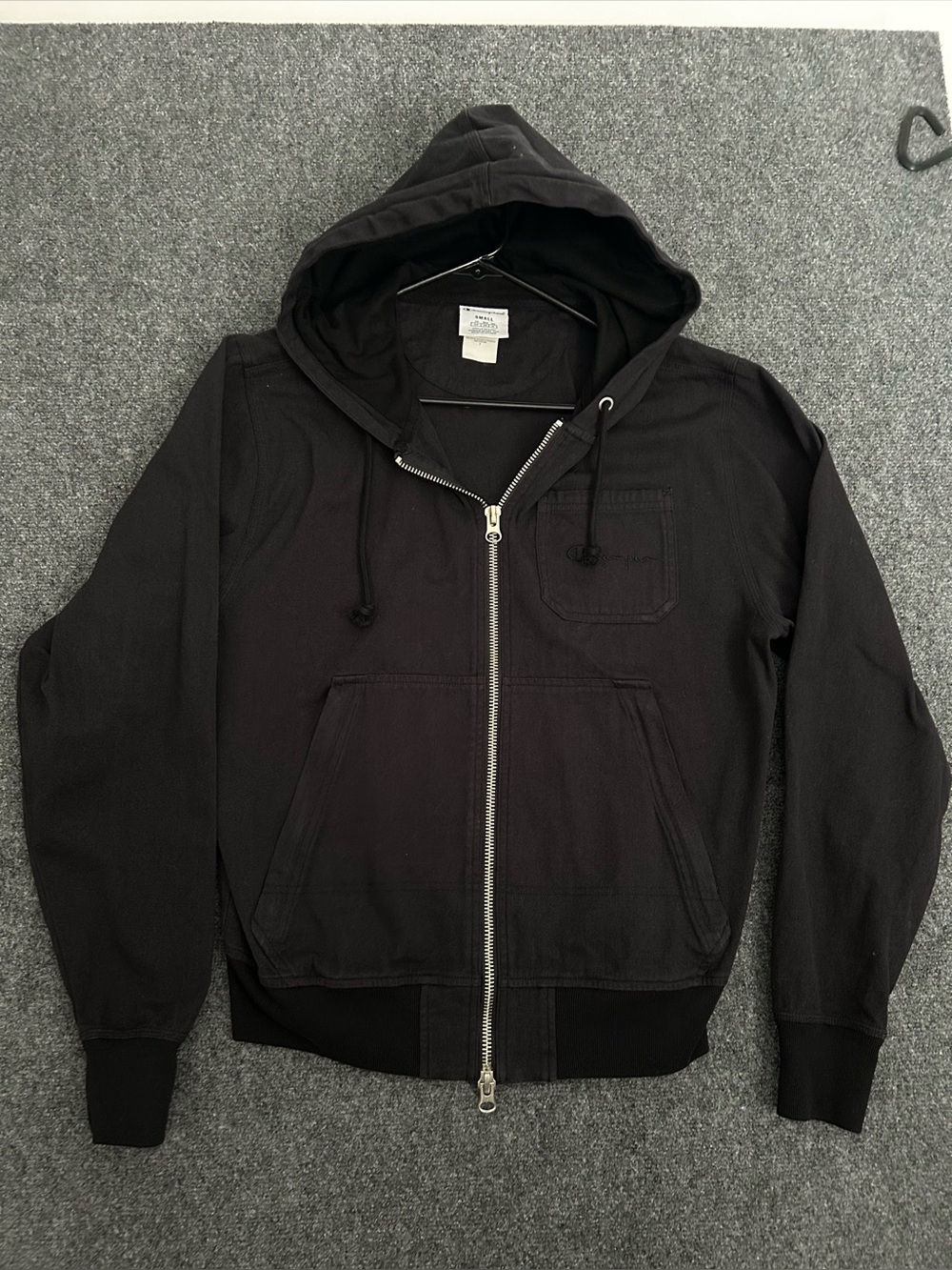 Champion Black Full-Zip Hooded Broad Cloth-Like Jacket Men’s Small